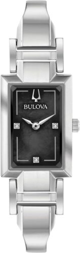 Bulova Ladies’ Classic Diamond Dial Quartz Stainless Steel Watch, Rectangle, Mother-of-Pearl