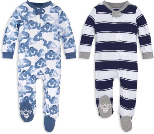 Burt’s Bees Baby Boys’ Organic Cotton Loose Fit Sleep and Play One-Piece Zip Front Footed Pajamas