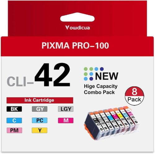 CLI-42 Ink Cartridges 8-Pack High Capacity Compatible CLI 42 Ink Cartridges Replacement for Canon PIXMA PRO-100 Printer, (BK/C/M/Y/PM/PC/GY/LGY)