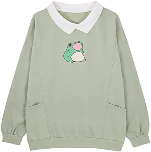 CM C&M WODRO Women Frog Sweatshirt Graphic Aesthetic Oversize Pullover Clothes Kawaii Long Sleeve T-Shirt with Pocket
