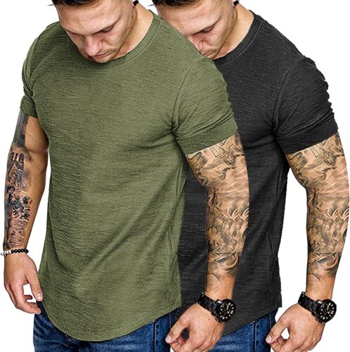 COOFANDY Men Muscle Workout T Shirt Gym Bodybuilding Active Short Sleeve Tee Top Black