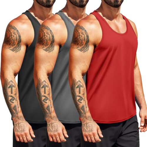 COOFANDY Men’s 3 Pack Workout Tank Tops Quick Dry Gym Sleeveless Muscle T Shirts Y Back Athlectic Tank Bodybuilding Top