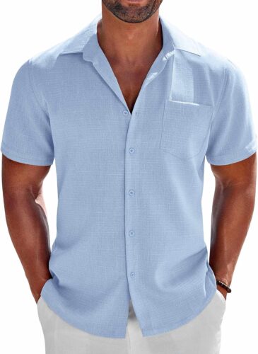 COOFANDY Men’s Button Down Shirts Short Sleeve Casual Shirts Summer Beach Linen Shirts with Pocket