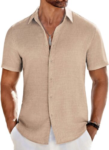 COOFANDY Men’s Casual Button Down Shirts Short Sleeve Textured Summer Beach Shirt