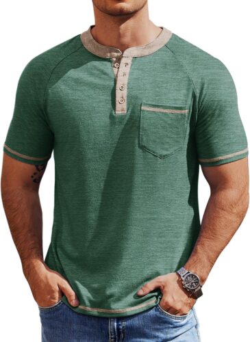 COOFANDY Mens Henley Shirts Short Sleeve Casual Button T-Shirts Basic Tee Shirts Summer Vintage T Shirts with Pocket