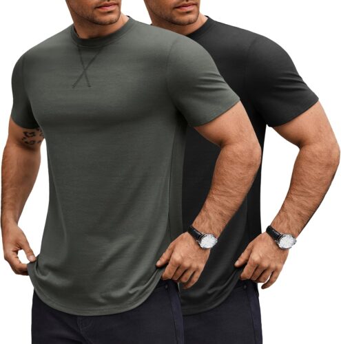 COOFANDY Mens T Shirts Casual Short Sleeve Cotton Tee Shirts Hipster Hip Hop Longline T-Shirt Basic Summer Tops