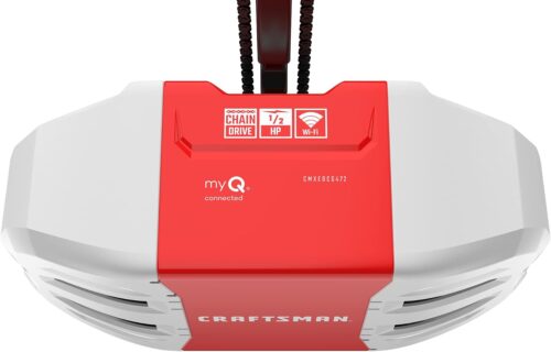 CRAFTSMAN 1/2 HP Smart Garage Door Opener – myQ Smartphone Controlled – Chain Drive, Wireless Keypad Included, Model CMXEOCG472, Red
