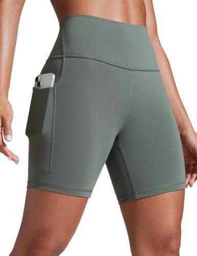 CRZ YOGA Women Butterbreeze Athletic Biker Shorts with Pockets 6” – High Waist Workout Gym Running Volleyball Yoga