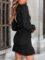 CUPSHE Women Knit Ruched Summer Dress Smocked Ruffle Hem Crew Neck Long Sleeve Bodycon Sexy Casual Holiday Mini Dress