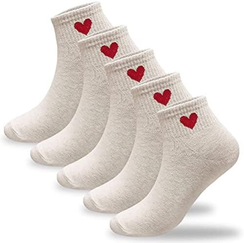 CUTIE MANGO Women’s Heart Print Cotton Crew Socks Sneaker Ankle Novelty Casual Soft Cute Lovely Crazy Fun