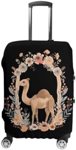 Camel-Florals Funny Luggage Cover Elastic Suitcase Protector Washable Travel Gear Cover Fits 19-32 Inch