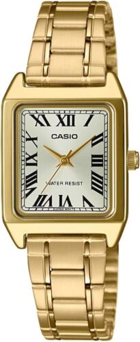 Casio LTP-V007G-9B Women’s Rectangular Gold Tone Stainless Steel Roman Gold Dial Dress Watch