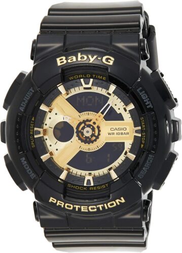 Casio Women’s BA-110-1ACR Baby-G Goldtone Analog-Digital Display and Black Resin Strap Watch