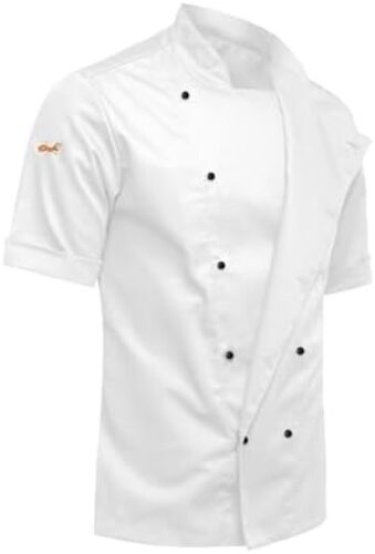 Chef Coat Jacket Men Short Sleeve easyClean Slim Fit Sleeve Pocket Kitchen Service Uniform Workwear