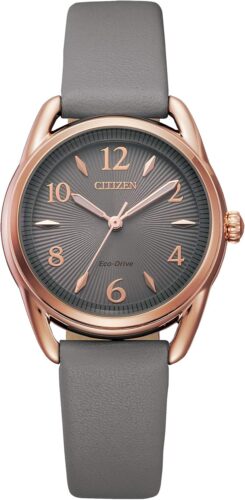 Citizen Women’s Eco-Drive Dress Classic Watch in Rose-tone Stainless Steel with Grey Leather Strap, Grey Dial (Model: FE1218-05H)