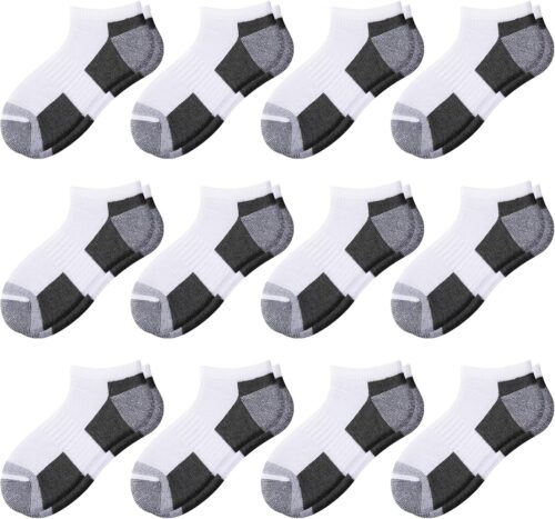 Comfoex 12 Pairs Boys Ankle Cushioned Socks Athletic Low Cut Sports Breathable Socks For Kids 4-6 6-8 8-10 10-12 Years Old