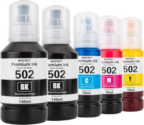 Compatible Epson T502 502 Ink Refill Bottles for Ecotank ET-3760 ET2760 ET2750 ET-4760 ET-2850 ET-15000 ST-4000 ST-2000 ET-3710 ET-3850 ET-3750 ET-4850 ET4750 ET2700 ST3000 ET3700 Printer(2BK C M Y)