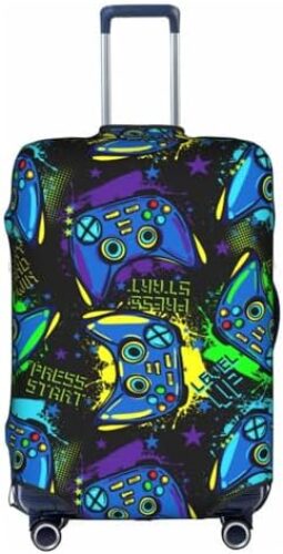 Cool Blue Video Game Weapon Gamer Pattern Luggage Cover Washable Travel Gear Cover 18/24/28/32 Inch Suitcase Protective Cover