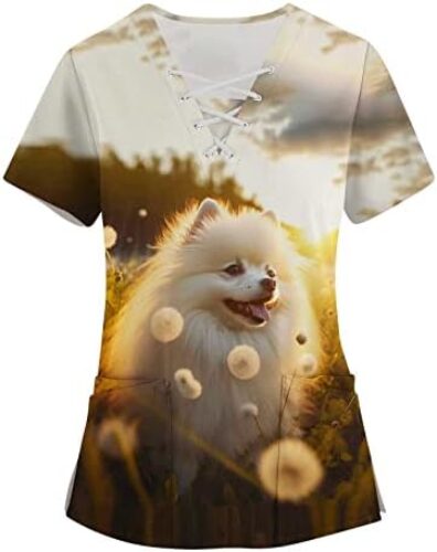 Cute Scrub Tops for Women Comfortable Soft Stretch Printed V-Neck Medical Trendy Tops for Women 2024