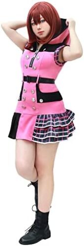 DAZCOS Women’s US Size Game Cosplay Halloween Costume Pink Hoodie Dress with Cat Ears Hat