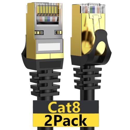 Dacrown Cat 8 Ethernet Cable 6 ft 2 Pack Shielded, Indoor&Outdoor, Heavy Duty High Speed Direct Burial 26AWG Network Wire, 40Gbps 2000Mhz SFTP Patch Cord, in Wall&Weatherproof RJ45 Cable for Router
