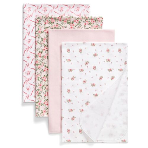 Delta Children 100% Cotton Flannel Baby Receiving Blankets for Girls and Boys – 30×30 Inches (Pack of 4), Pink Floral