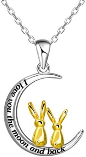 Distance I Love You to The Moon and Back Necklace for Women,925 Sterling Silver Double Bunny Rabbit Panda Necklace Valentines Day Jewelry Gifts for Women Mom Daughter Wife Girls