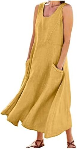 Dress for Women 2024 Summer Tank Dress Sleeveless Solid Color Loose Scoop Neck Long Flowy Beach Dresses with Pocket