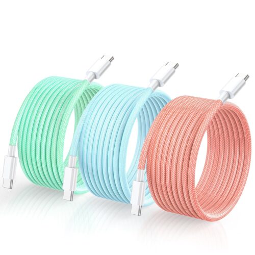 Durcord USB C to USB C Cable, 60W 3Pack 6ft for USB C Fast Charger Cord for Android/Phone/Pad/Laptop, Type C to Type C Fast Charging Compatible with iPhone 15/Samsung/MacBook/Pro/Plus/Max Multicolor