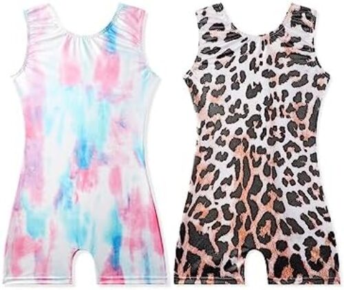 EQSJIU Gymnastics Leotards with Shorts for Girls Unicorn Rainbow Balloon Flower Sparkly Gradient Colors Biketard 1-10 Years