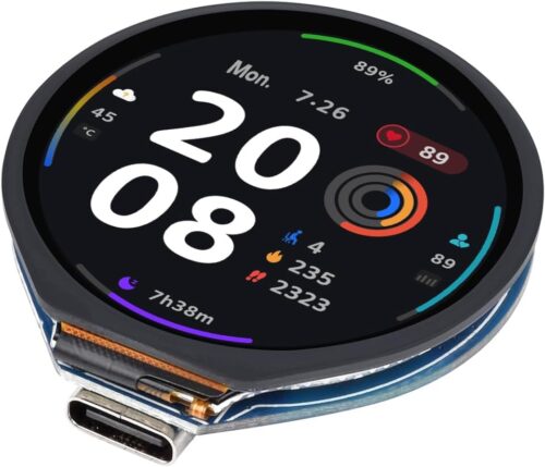 ESP32-S3 MCU Board with Onboard 1.28inch Touch Display and 6-Axis Sensor etc. 32-bit LX7 Dual-core Processor, Supports 2.4GHz Wi-Fi (802.11 b/g/n) and Bluetooth 5, Type-C Connector