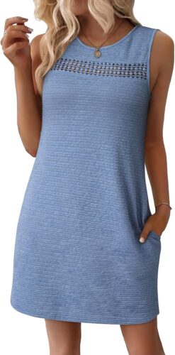 EVALESS Spring Summer Dresses for Women 2025 Casual Sleeveless Sundresses Cut-Out Fashion Beach Vacation Clothes with Pockets