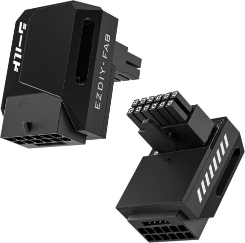 EZDIY-FAB PCIe 5.1 Adapter – 600W 12+4pin,16pin 12VHPWR GPU Power Connector,12V-2×6 GPU Adapter,90 Degree Right Angle – Compatible with RTX 3090Ti, 4070Ti, 4080, 4090 GPU – RVS Type, Black, 1 Pack