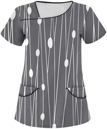 Easter Day Nurse Uniforms for Women Cute Bunny Printed Scrub Tops Short Sleeve V-Neck Shirts Workwear T-Shirts Pockets