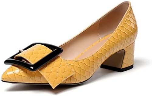 Eldof Pointed Toe Pumps,Classy 2 Inches Block Heel Chic Pumps, Confort Buckle Heel for Office Wedding Dress