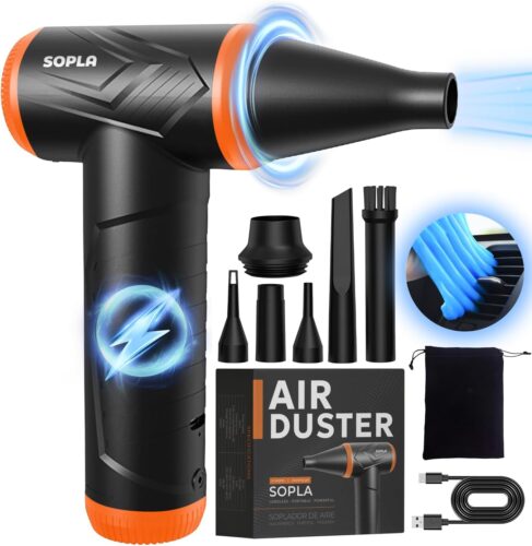 Electric Compressed Air Duster 150000RPM with Car Slime Dust Cleaning Gel, Mini Air Blower for Electronics, No Canned Air Duster for Computers, Electric Air Duster Blower for PC, Electronic Duster