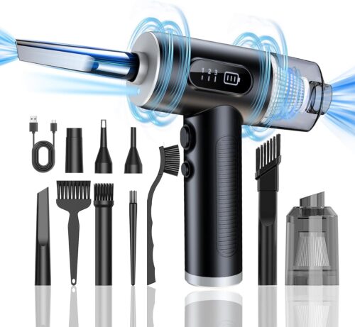 Electric Compressed Air Duster & Vacuum 2 in 1, Dust Air Blower for Electronics Computers PC Keyboard Handheld Cordless Vacuum Cleaner – 3 Gear 50000RPM 6000mAh Rechargeable with Display