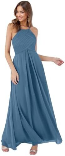 Elegant Bridesmaid Dress Floor Length Halter Neckline Jewel Button Sophisticated Formal Wear for Festive Occasions