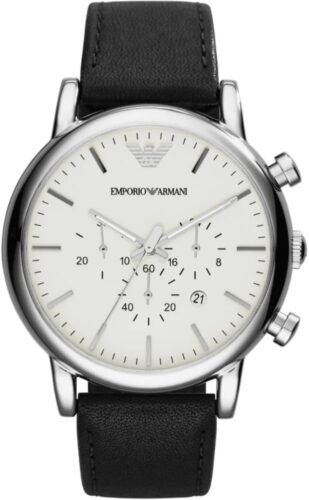 Emporio Armani Men’s Chronograph Stainless Steel and Black Leather Watch (Model: AR1807)