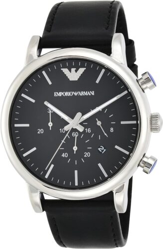 Emporio Armani Men’s Chronograph Stainless Steel and Leather Watch (Model: AR1828)