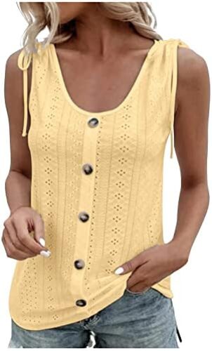 Eyelet Tops for Women Summer Tank Tops 2024 Trendy Eyelet Embroidered Casual Sleeveless Shirts Loose Fitting Tops