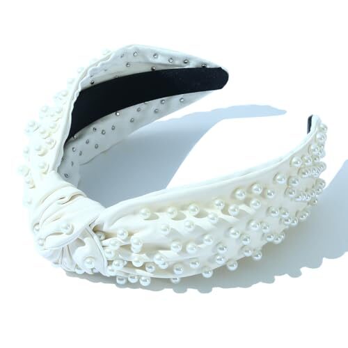 FEDANS Pearly Knotted Women Headband Luxury Jeweled Leather Beaded Embellished Top Hairband Fashion Elegant Ladies Hair Band