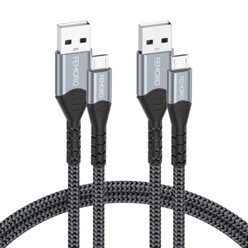 FEMORO Micro USB Cable 3Ft Pack of 2, USB A to Micro USB 2.0 480Mbps Data Transfer & 12W Charging Cord for MicroUSB Old Android Phones Kindle Tablet MP3 PS4 and More