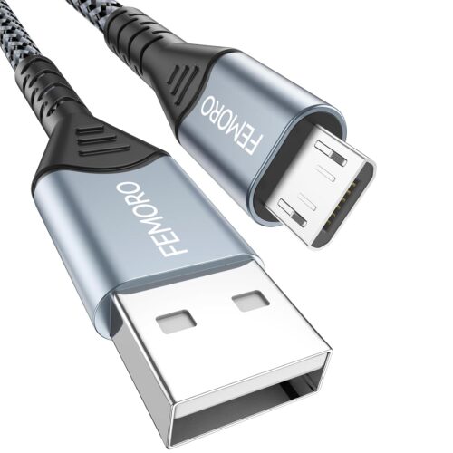 FEMORO Micro USB Cable 6ft 480Mbps Data Transfer & 12W Charging, USB A to MicroUSB 2.0 Cord for Old Kindle Android Smartphone Tablet PS4 Raspberry Pi 3 and More