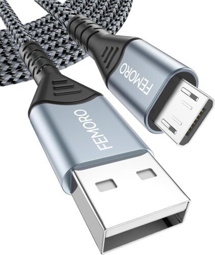 FEMORO USB to Micro USB Cable 10 ft Long 480Mbps Data Transfer & 12W Charging, MicroUSB 2.0 Charger Cord 10ft for PS4 Old Kindle Android Phones Raspberry Pi 3 and More