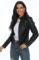 Fahsyee Black Faux Leather Jackets for Women Motorcycle PU Moto Biker Outwear Coat