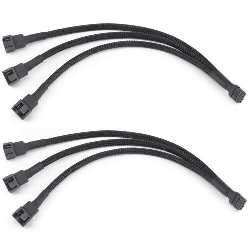 Fan Splitter, 2-Pack PC Fan Splitter 4 Pin PWM Fan Splitter Cable PC Case Fan Header Splitter for Computer 4 Pin or 3 Pin Cooling Fan, 12 Inches (Fan Splitter- 3 Way)