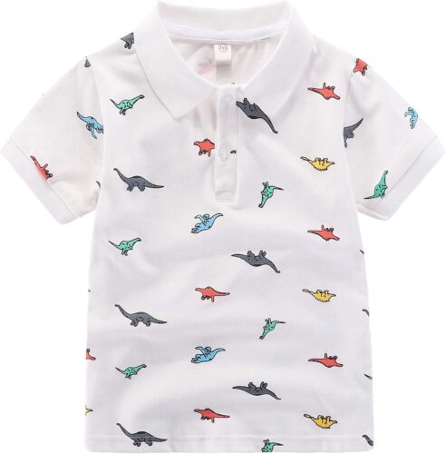 Fashion Boys Turndown Collar Dino Printed Polo Shirt