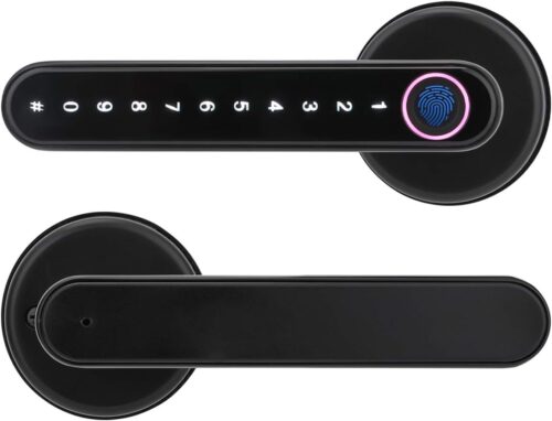 Fingerprint Smart Lock, Touchscreen Room Door Lock, Phone App Digital Lever Lock, Bluetooth Door Knob, Keyless Entry Front Door Lock with Keypad, for Home & Hotel & Office & Interior Door