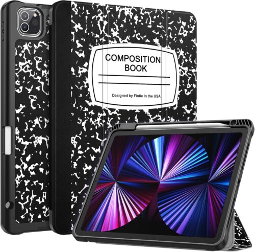 Fintie SlimShell Case for iPad Pro 11-inch (4th / 3rd Generation) 2022/2021 – Soft Flexible TPU Stand Back Cover with Pencil Holder, Also Fit iPad Pro 11″ 2nd / 1st Gen, Composition Book Black